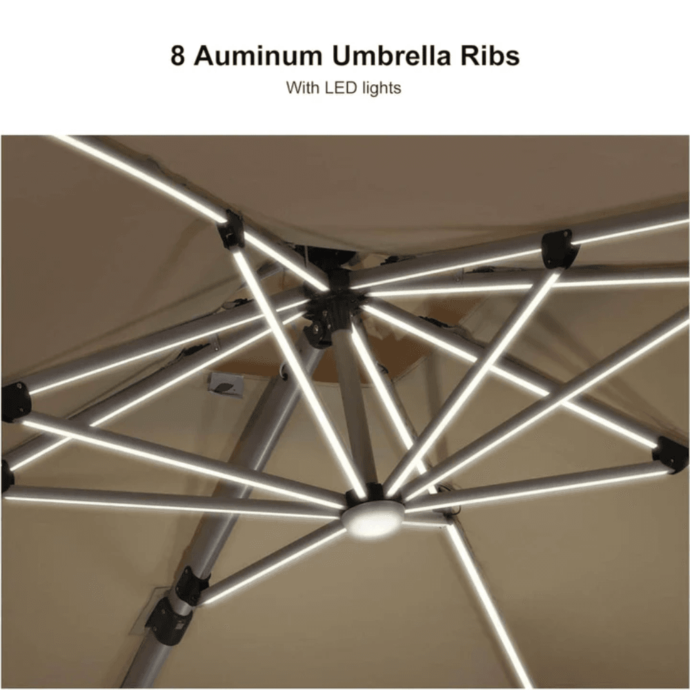 PURPLE LEAF Double Top Deluxe Solar LED Patio Umbrella