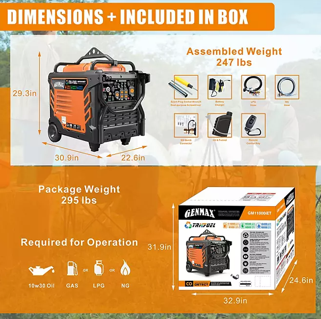 Genmax 11000W Tri-Fuel Portable Inverter Generator
